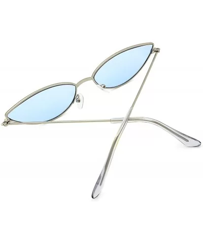 Fashion Trend Cat Eye Small Metal Frame Personality Sunglasses for Women - Silver Frame Blue Lens - CF18R24579W $13.92 Square