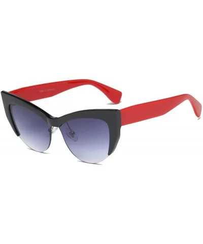 Women Retro Vintage Fashion Half Frame Cat Eye Sunglasses - Red - CH18WU6AEIL $29.87 Goggle