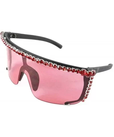 Fashion Lady Large Frame Brand Designer Luxury Diamond Sunglasses Men goggle UV400 - Red - CV18RYXM2XN $21.80 Goggle