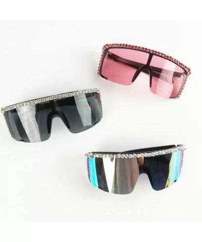 Fashion Lady Large Frame Brand Designer Luxury Diamond Sunglasses Men goggle UV400 - Red - CV18RYXM2XN $21.80 Goggle