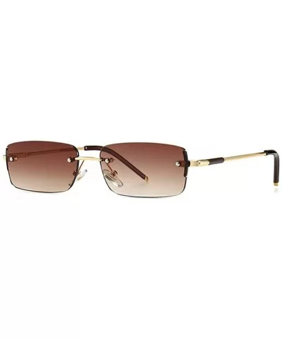 2020 retro square frameless sunglasses trend narrow small ladies designer rectangular sunglasses 88214 - Brown - CF190DKRECE ...