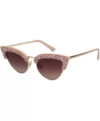 Women's Cat Eye Rhinestone Sunglasses PC Frame Fashion UV400 Protection Glasses - Pink-brown - CR195WHX7AT $26.53 Cat Eye