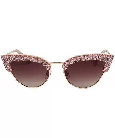 Women's Cat Eye Rhinestone Sunglasses PC Frame Fashion UV400 Protection Glasses - Pink-brown - CR195WHX7AT $26.53 Cat Eye