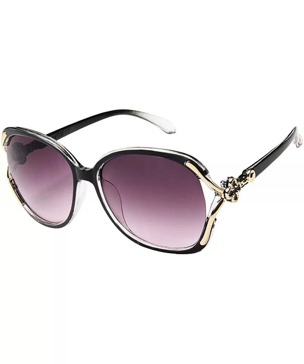 Women's Oversized Polarized Four-Leaf Clover Design Sunglasses - Black - CW18UX77EZ2 $15.96 Oversized