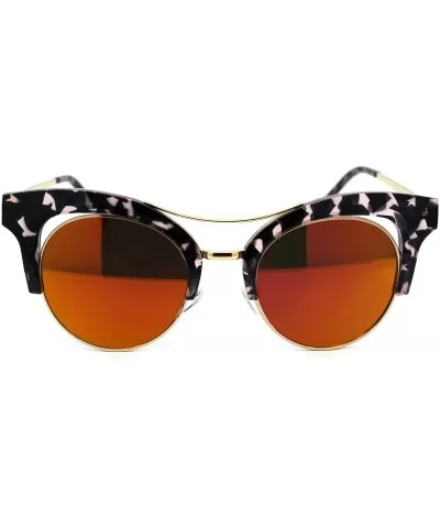 Mirrored Lens Womens Hipster Half Rim Cat Eye Sunglasses - Pink Tort Fuchsia - C418AUUDLK9 $11.81 Cat Eye