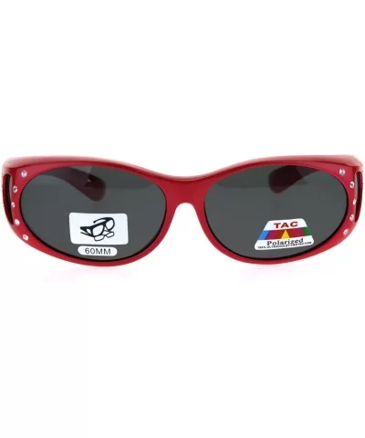 Polarized Womens Rhinestone Pearl Oval Round 60mm OTG Fit Over Sunglasses - Red - C2185G68TO2 $16.94 Oval