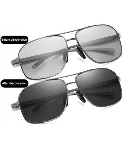 Al-Mg Alloy Photochromic Sunglasses Men Polarized Outdoor Driving Sun Glasses - C6 Silver Blue - CN198OLK3OA $18.18 Round