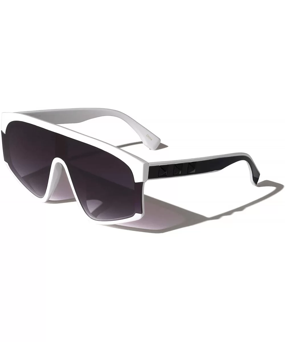 Detroit Spike Studded Shield Lens Sunglasses - White - CE1972I9XC6 $20.47 Shield