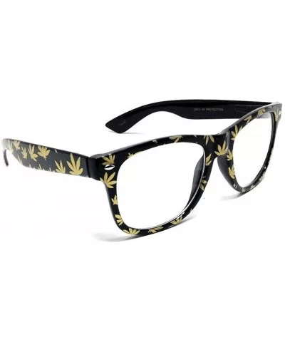Black & Gold Marijuana Weed Leaf Square Sunglasses w/Clear Lenses - CD18ULO9QWZ $14.02 Square