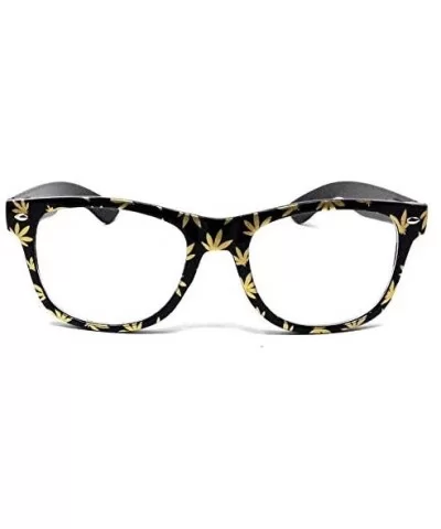 Black & Gold Marijuana Weed Leaf Square Sunglasses w/Clear Lenses - CD18ULO9QWZ $14.02 Square