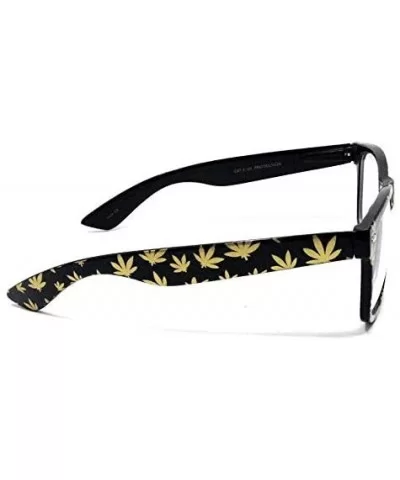 Black & Gold Marijuana Weed Leaf Square Sunglasses w/Clear Lenses - CD18ULO9QWZ $14.02 Square