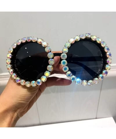 Oversized Sunglasses Women Vintage Luxury Rhinestones Round Men Shades - Gray Red - C4198ZQOZS5 $55.56 Shield