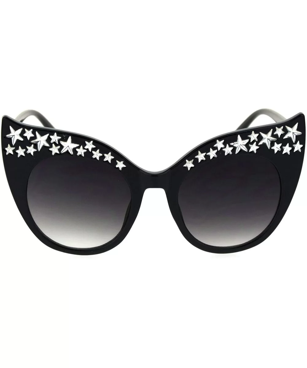 Star Engraving Sparkle Bat Shape Cat Eye Retro Sunglasses - Black Smoke - C418S97I5ZC $14.48 Cat Eye