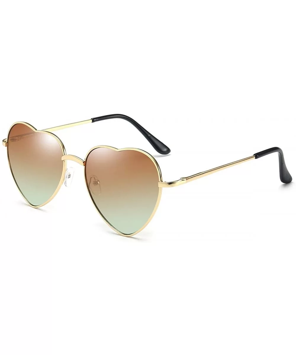 Heart Sunglasses Thin Metal Frame Lovely Heart Style for Women - Brown Gradient Lens+gold Frame - CU17YENDLSI $15.58 Square