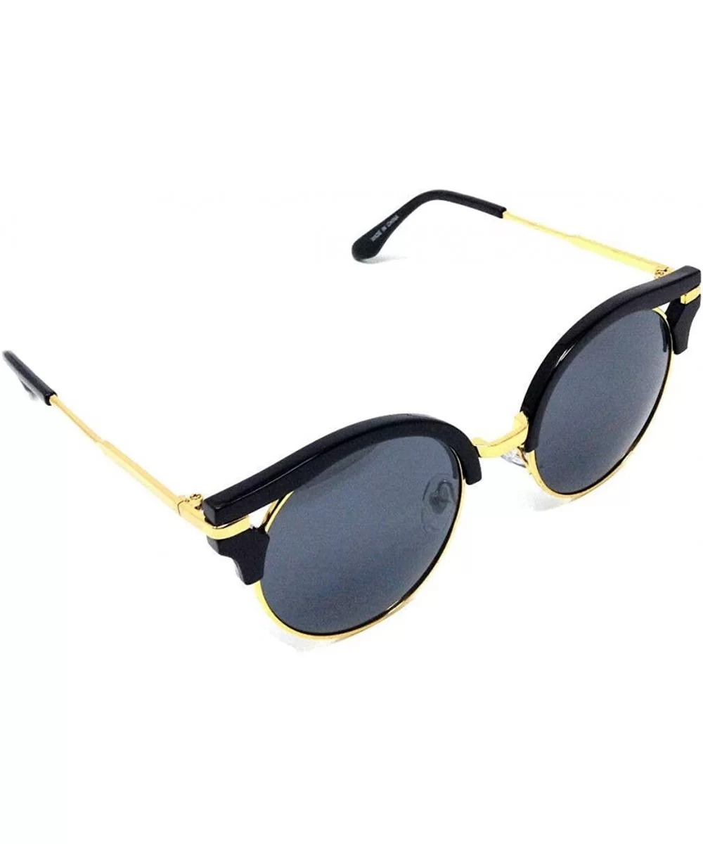 Horn Rimmed Round Classic Half Plastic Half Metal Rim Luxury Sunglasses - Black & Gold Frame - CM18WNUW7EA $11.12 Round