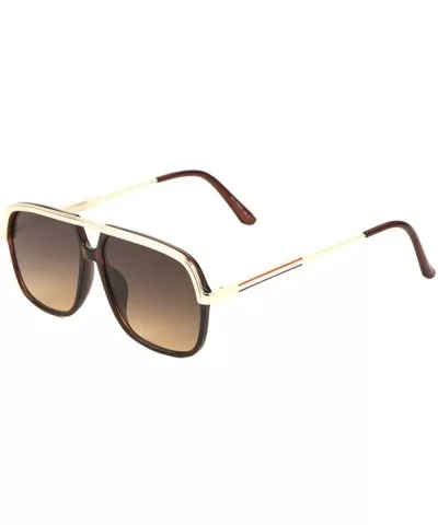 One Piece Extended Frame Top Bar Round Aviator Sunglasses - Brown - CU197U6ACE7 $20.47 Aviator