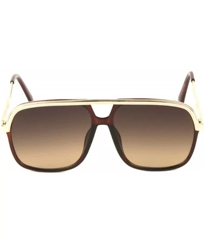 One Piece Extended Frame Top Bar Round Aviator Sunglasses - Brown - CU197U6ACE7 $20.47 Aviator