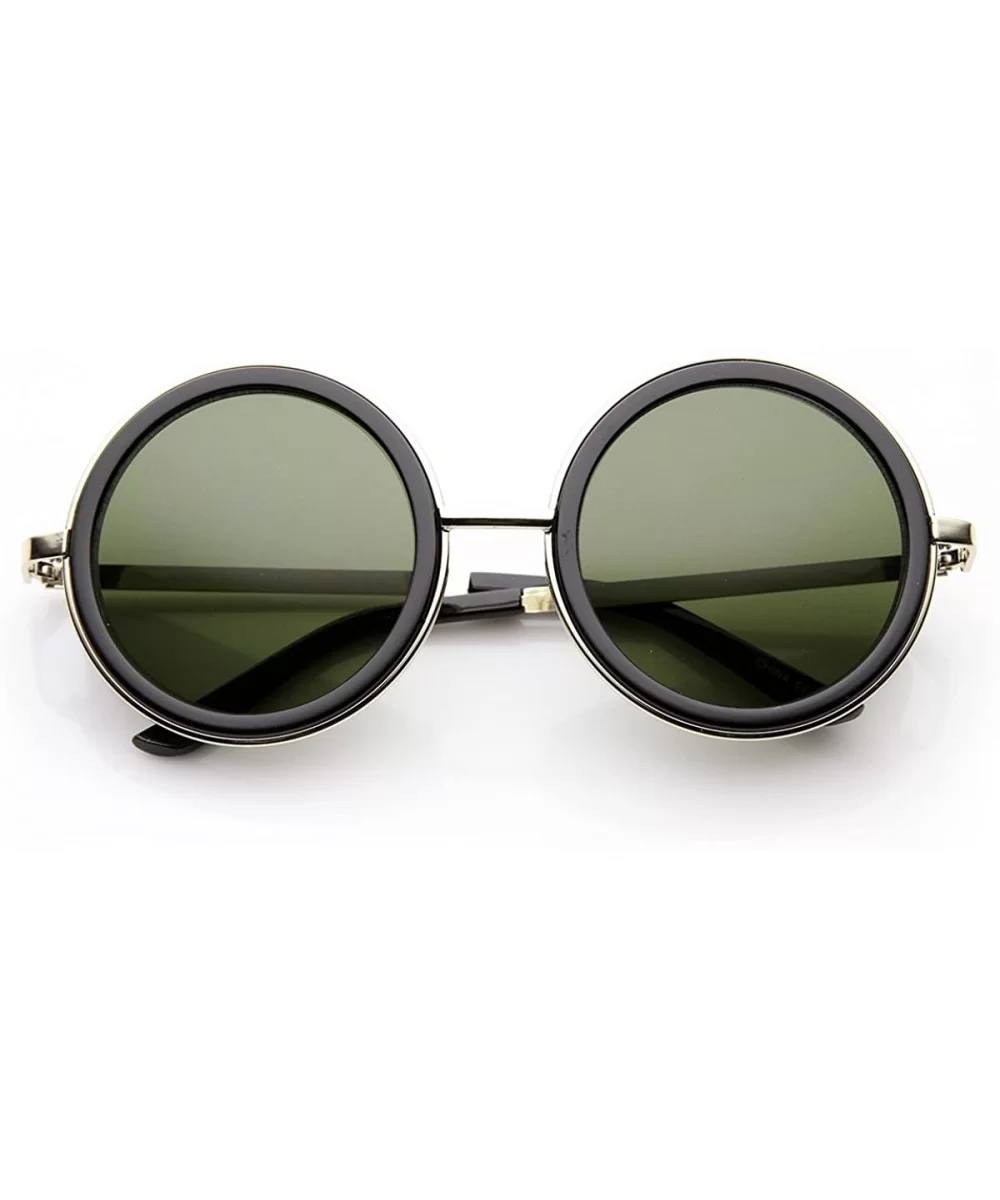 Round Large Studio Cover Side Glare Reducing Sunglasses - Black-gold Green - CR11XSZ7UKT $13.93 Sport