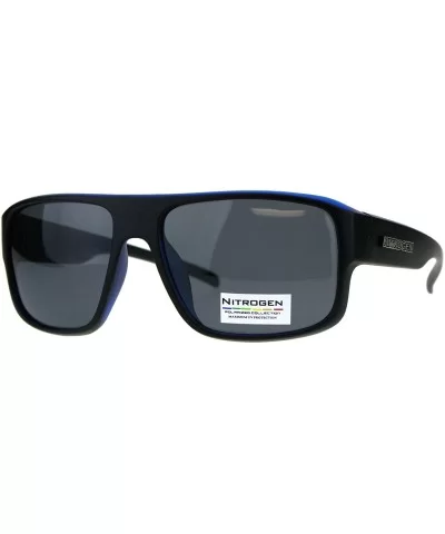 Nitrogen Polarized Lens Sunglasses Mens Square Fashion Shades - Matte Black Blue (Black) - CY18E3MH3CQ $18.80 Square