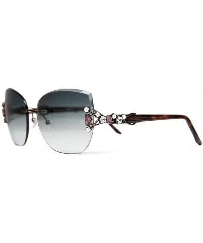 Pua Brown Demi White Flower Jewelry Sunglasses embellished with Swarovski Crystals - CJ18KNONQ2X $85.09 Oversized