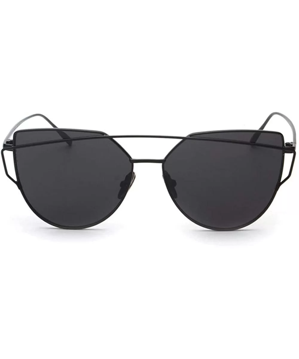 Fashion Twin-Beams Classic Women Metal Frame Mirror Sunglasses Cat Eye Glasses - Black - CE18RZWOR86 $14.89 Cat Eye