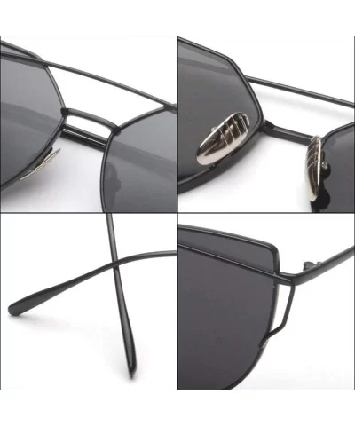 Fashion Twin-Beams Classic Women Metal Frame Mirror Sunglasses Cat Eye Glasses - Black - CE18RZWOR86 $14.89 Cat Eye