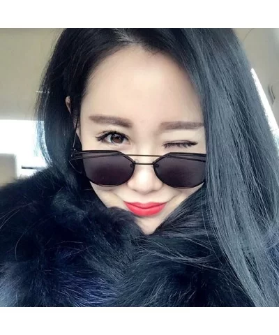 Fashion Twin-Beams Classic Women Metal Frame Mirror Sunglasses Cat Eye Glasses - Black - CE18RZWOR86 $14.89 Cat Eye