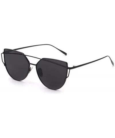 Fashion Twin-Beams Classic Women Metal Frame Mirror Sunglasses Cat Eye Glasses - Black - CE18RZWOR86 $14.89 Cat Eye