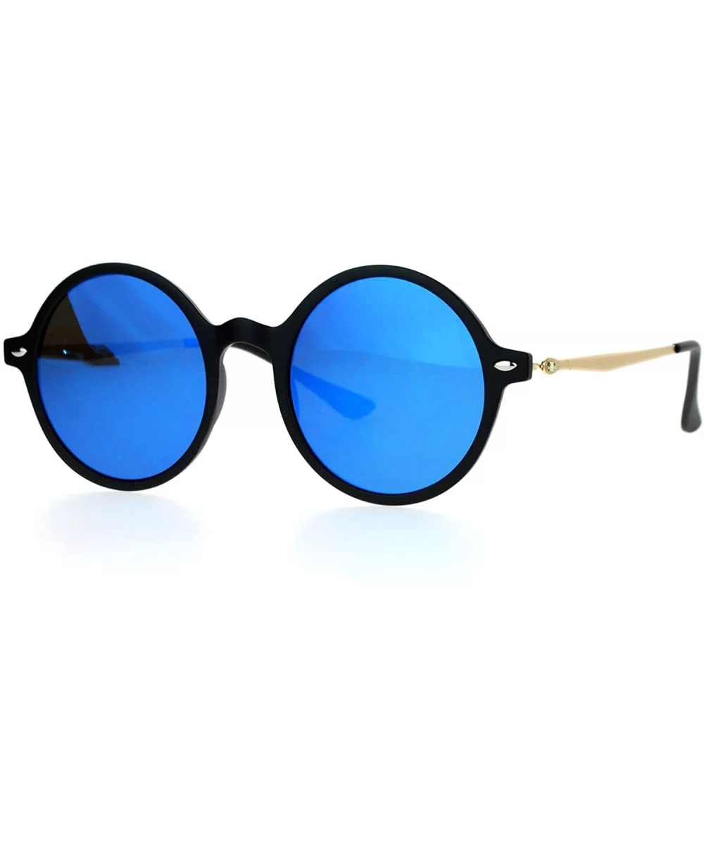 Flat Lens Round Hippie Plastic Mirror Lens Sunglasses - Matte Black Blue - CI12G7GVKWT $18.26 Wayfarer