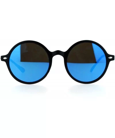 Flat Lens Round Hippie Plastic Mirror Lens Sunglasses - Matte Black Blue - CI12G7GVKWT $18.26 Wayfarer