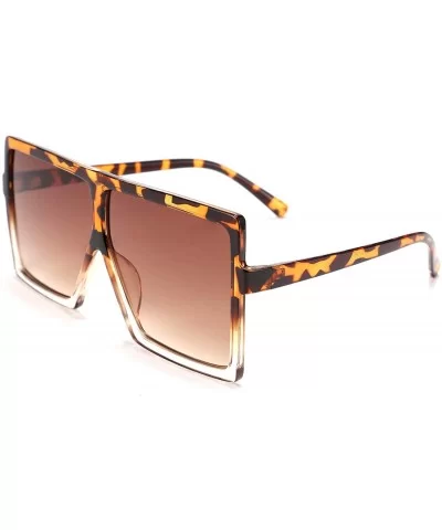 Women Square Oversized Sunglasses One Piece Fashion Female Big Large Frame UV400 B2539 - 01 Leopard - CR192DRZX0M $15.01 Shield