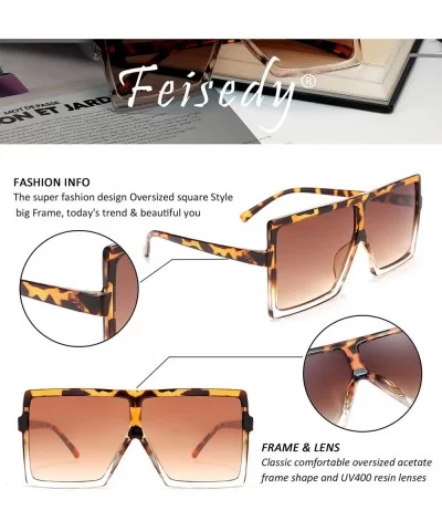 Women Square Oversized Sunglasses One Piece Fashion Female Big Large Frame UV400 B2539 - 01 Leopard - CR192DRZX0M $15.01 Shield