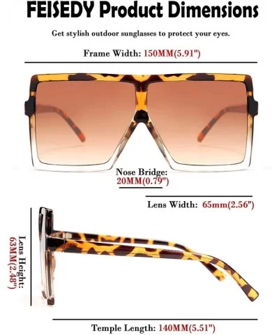 Women Square Oversized Sunglasses One Piece Fashion Female Big Large Frame UV400 B2539 - 01 Leopard - CR192DRZX0M $15.01 Shield