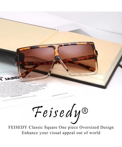 Women Square Oversized Sunglasses One Piece Fashion Female Big Large Frame UV400 B2539 - 01 Leopard - CR192DRZX0M $15.01 Shield