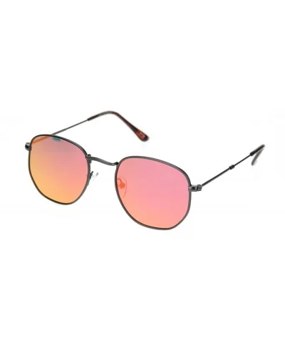 Mens 90s Retro Metal Rim Rectangular Mirror Lens Dad Sunglasses - Gunmetal Pink Mirror - CL18NH9ZWWZ $16.82 Square