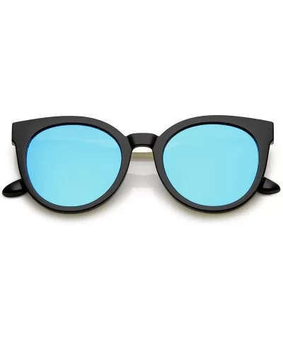 Classic Horn Rimmed Round Color Mirrored Flat Lens Cat Eye Sunglasses 53mm - Black Gold / Blue Mirror - C6184RA7XQX $15.82 Ca...