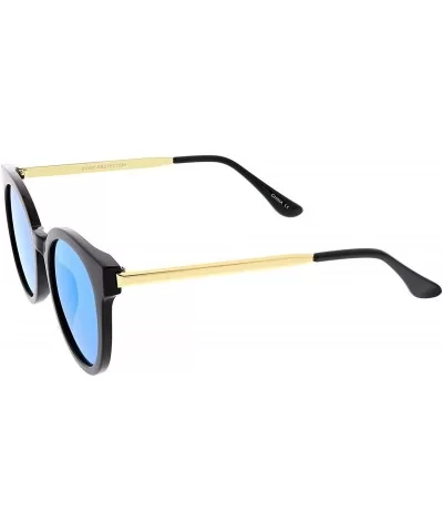 Classic Horn Rimmed Round Color Mirrored Flat Lens Cat Eye Sunglasses 53mm - Black Gold / Blue Mirror - C6184RA7XQX $15.82 Ca...