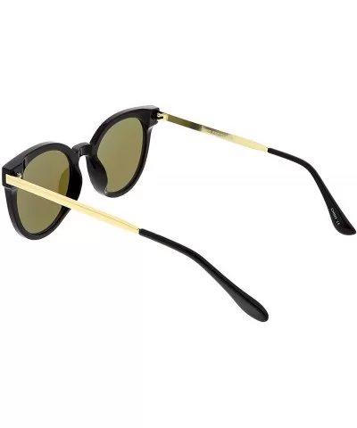 Classic Horn Rimmed Round Color Mirrored Flat Lens Cat Eye Sunglasses 53mm - Black Gold / Blue Mirror - C6184RA7XQX $15.82 Ca...