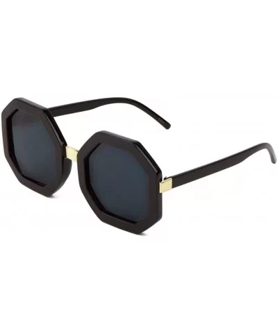 Bold Octagon Sunglasses w/Flat Multicolor Lenses & Thick Frame - Black & Gold - CA12O7N8D49 $12.29 Oversized