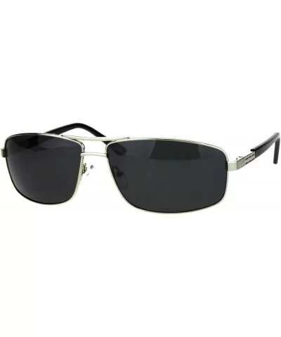 Mens Polarized Lens Sunglasses Rectangle Metal Pilot Navigator Spring Hinge - Silver (Black) - C018OG5342R $17.38 Rectangular