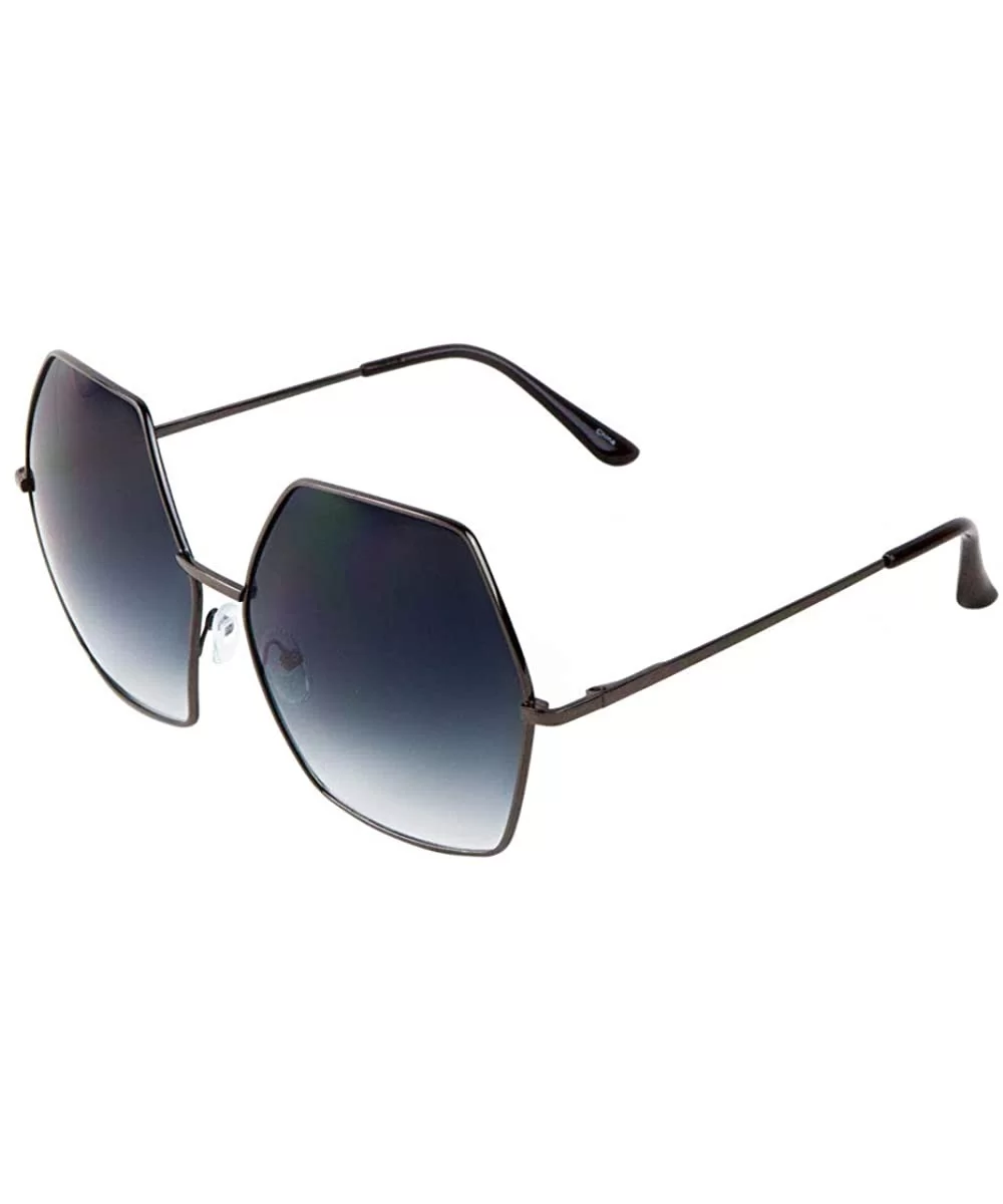 Oversized Round Corners Geometric Polygon Sunglasses - Black Gunmetal - CL19085T4NO $19.36 Butterfly