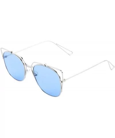Flat Rounded Square Lens Extra Rim Cat Eye Sunglasses - Blue Green - C219080XLNR $21.04 Cat Eye