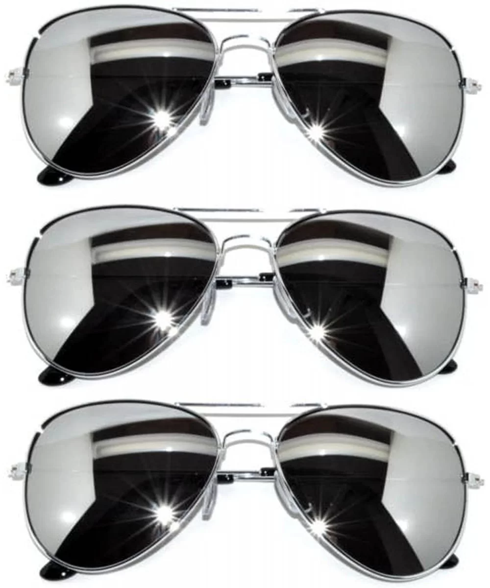 3 Pairs Classic Aviator Style Sunglasses Metal Frame Colored Lens - Avi-3p-silver-silver - CR1846QXNO2 $12.95 Oversized