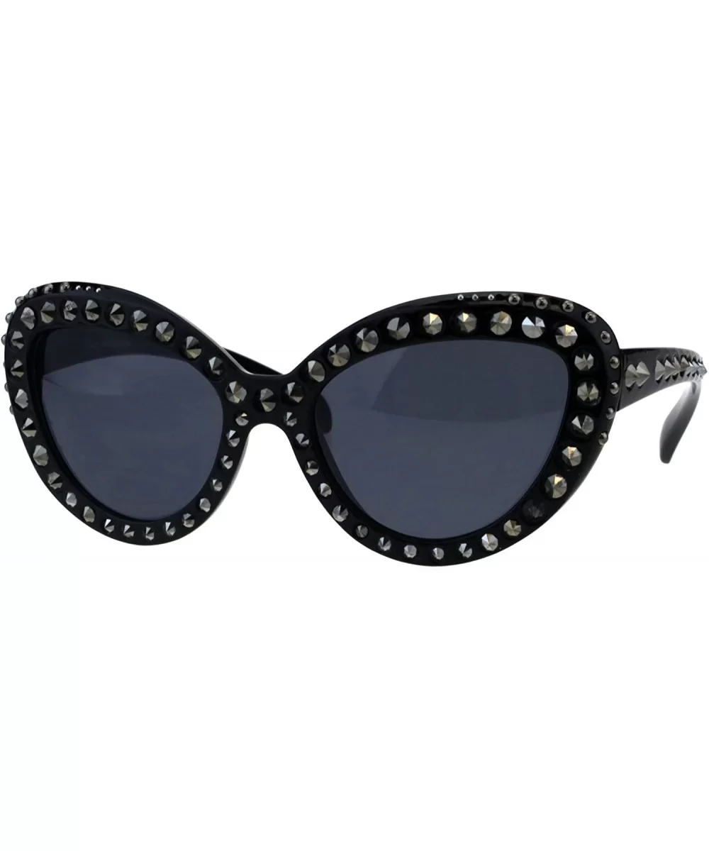 Womens Metal Stud Luxury Diva Plastic Oversize Cat Eye Sunglasses - All Black - CW18E0YII5R $22.01 Oversized