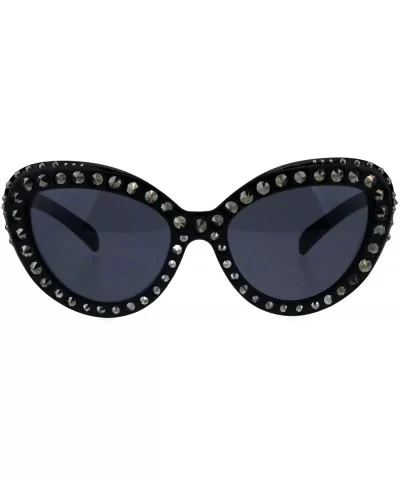 Womens Metal Stud Luxury Diva Plastic Oversize Cat Eye Sunglasses - All Black - CW18E0YII5R $22.01 Oversized