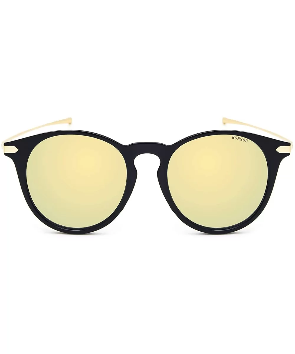 Classic Round Polarized Sunglasses for Women Fashion Designer Style - Black Frame Yellow Lens (Mirrored) - CT18TRQ0Z48 $19.99...