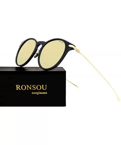 Classic Round Polarized Sunglasses for Women Fashion Designer Style - Black Frame Yellow Lens (Mirrored) - CT18TRQ0Z48 $19.99...