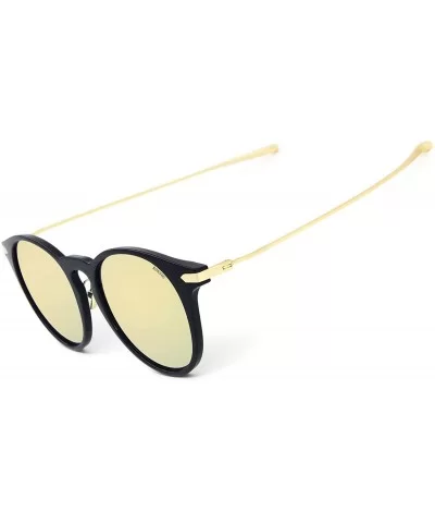 Classic Round Polarized Sunglasses for Women Fashion Designer Style - Black Frame Yellow Lens (Mirrored) - CT18TRQ0Z48 $19.99...