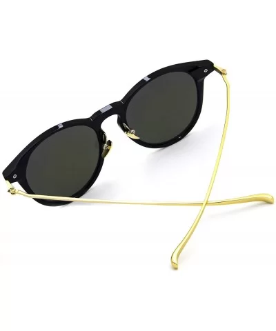 Classic Round Polarized Sunglasses for Women Fashion Designer Style - Black Frame Yellow Lens (Mirrored) - CT18TRQ0Z48 $19.99...