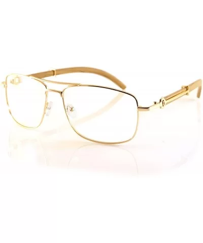 Unisex Vintage Officer Style Clear Lens Metal & Wood Rectangle Glasses A143 - Rose Gold/ Beige Brown - CO18CG5RSWH $20.92 Oval